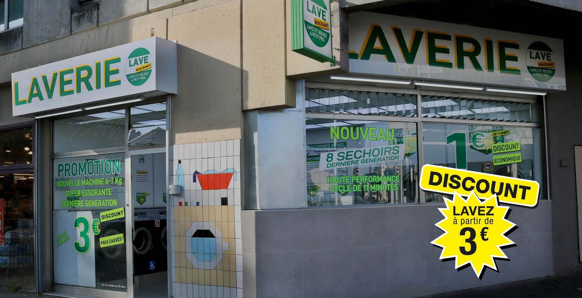 Laverie Automatique en libre service rue Danielle Casanova 93300 Aubervilliers avec 11 Machines à laver et 8 séchoirs